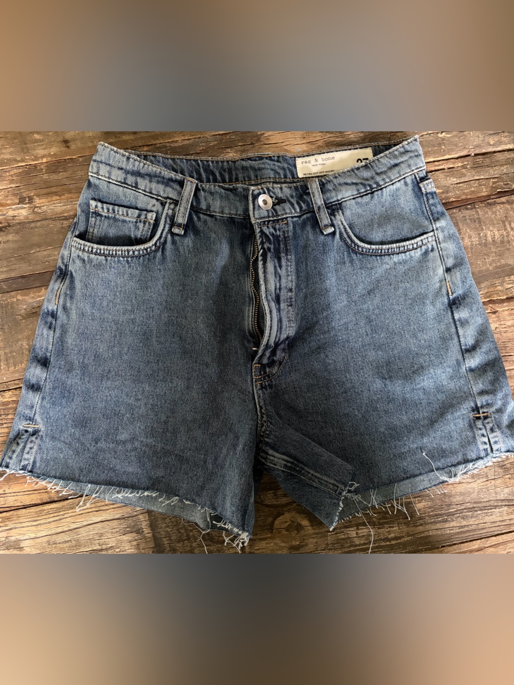 rag & bone women's Distressed Blue Denim Relaxed Jean shorts